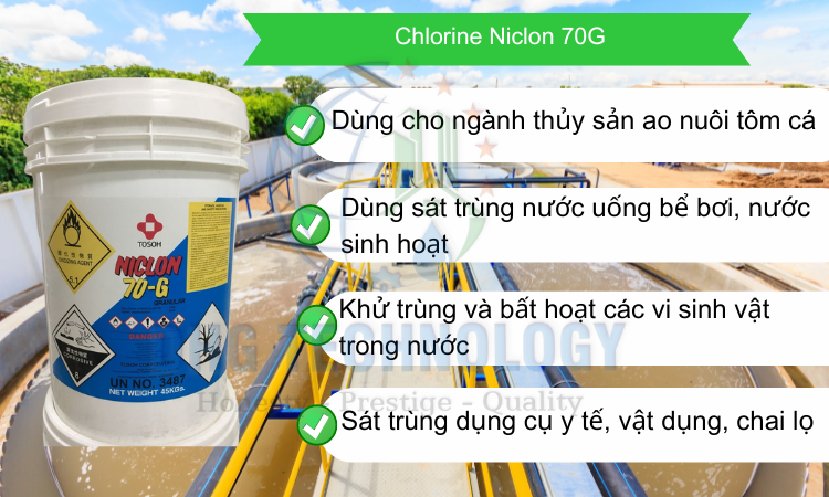 hoa chat chlorine niclon 70g dung trong xu ly nuoc thai