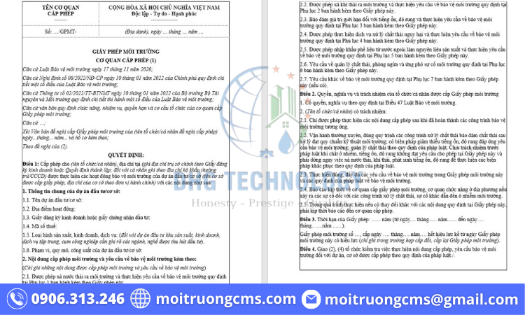 noi dung giay phep moi truong